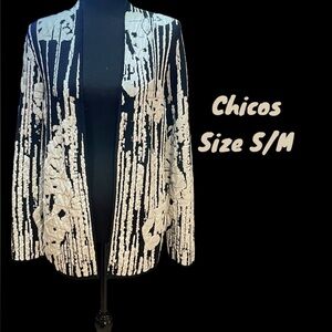 CHICOS KNITTED CARDIGAN SWEATER SIZE S/M VERY GENTLY WORN